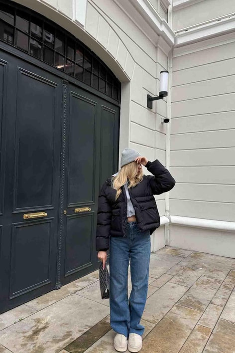 Sweat Kapüşonlu Şişme Mont Siyah