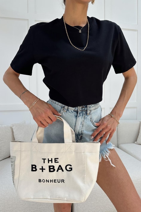 Dekoratif Dikişli Bisiklet Yaka Tshirt Siyah