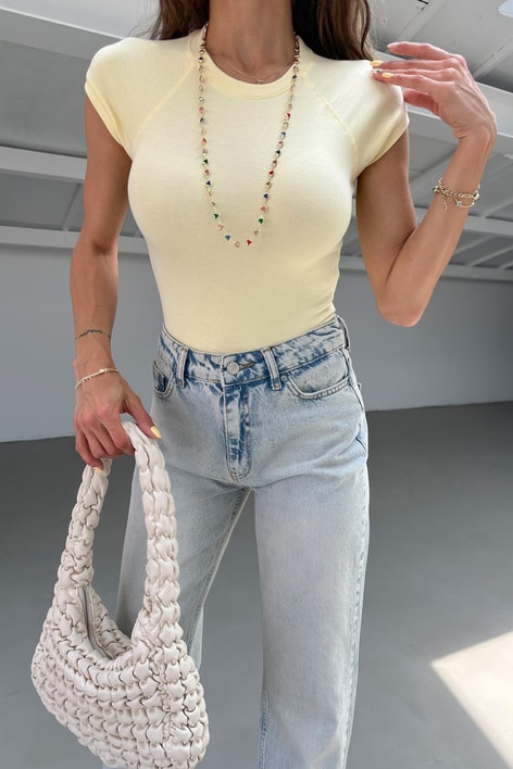 Dikişli Yarım Kol Tshirt Sarı