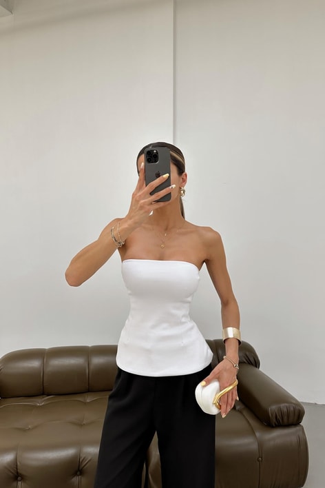Straplez Top Beyaz
