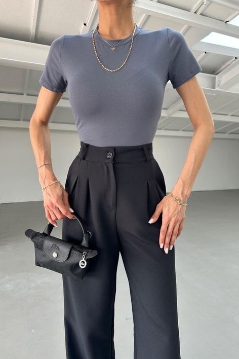 Yaka Dikişli Basic Tshirt Antrasit