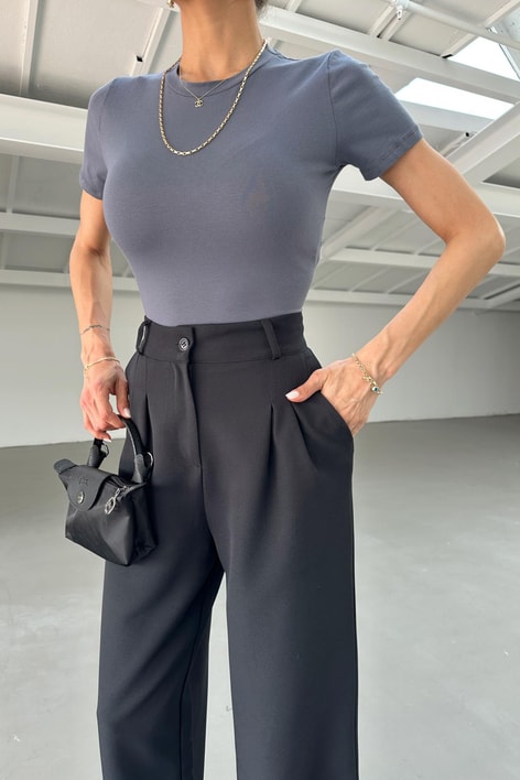 Yaka Dikişli Basic Tshirt Antrasit