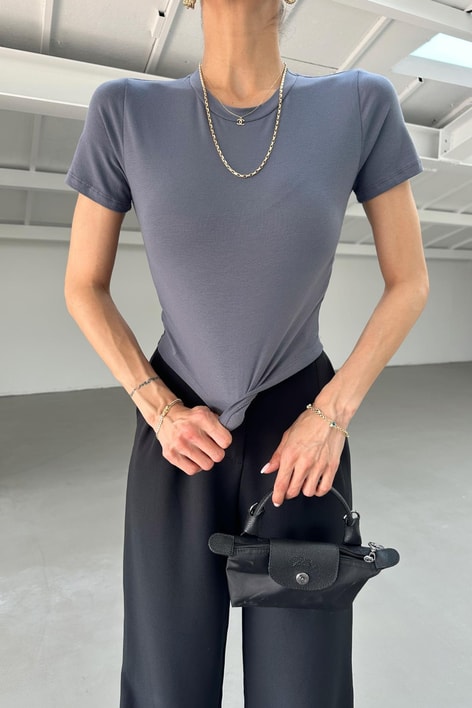 Yaka Dikişli Basic Tshirt Antrasit