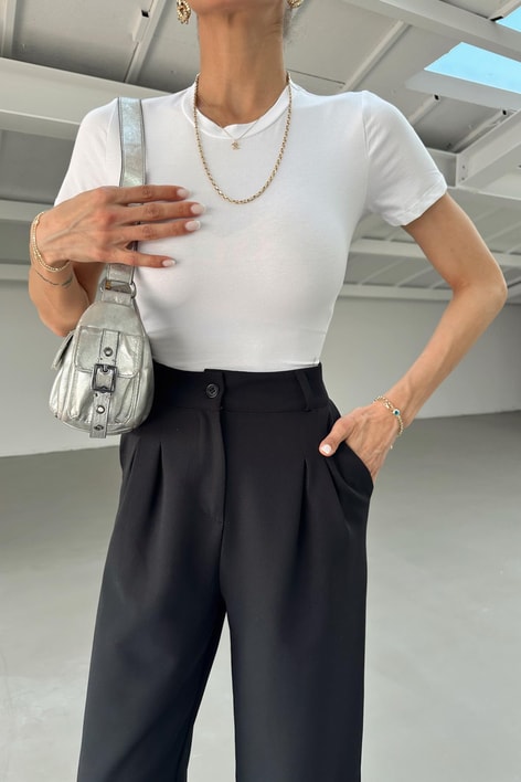 Yaka Dikişli Basic Tshirt Beyaz