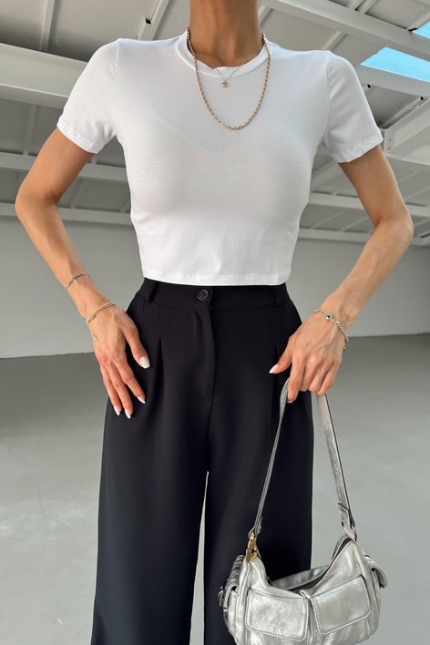 Yaka Dikişli Basic Tshirt Beyaz