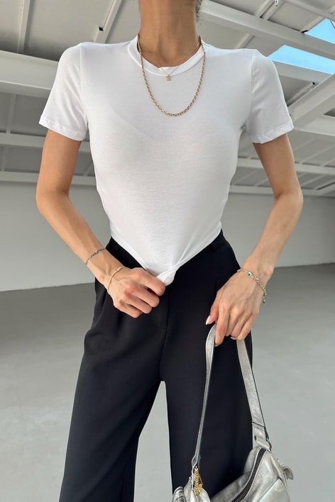 Yaka Dikişli Basic Tshirt Beyaz
