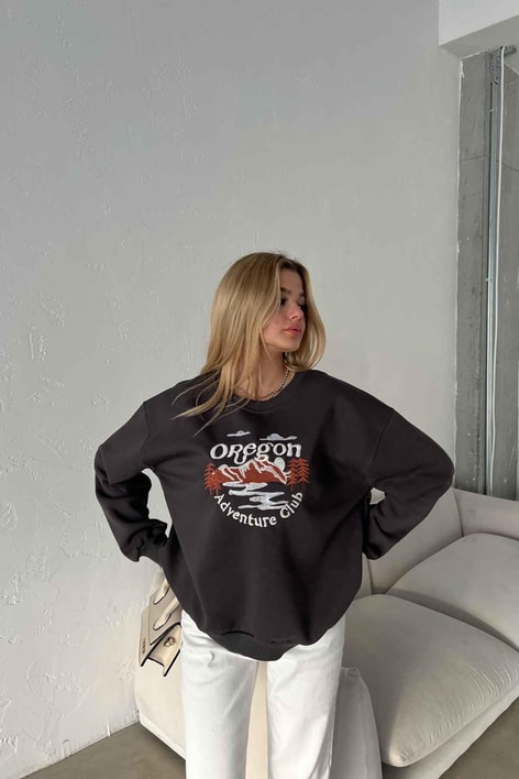 Oregon Nakışlı Sweatshirt Antrasit