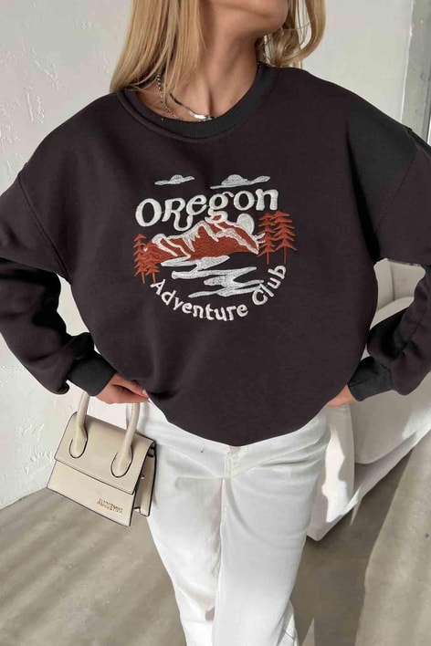 Oregon Nakışlı Sweatshirt Antrasit