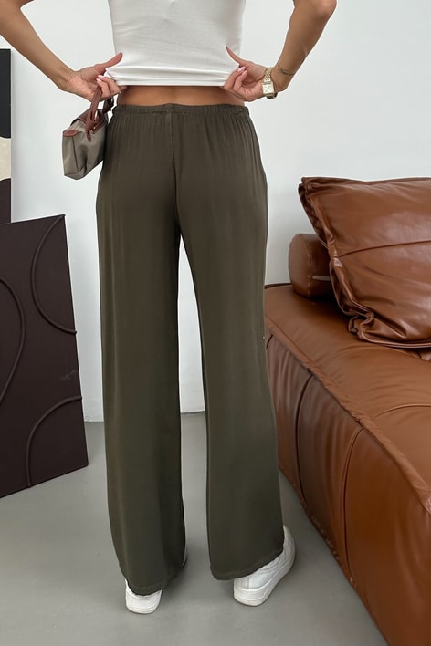 Beli Bağlamalı Viskon Pantolon Haki Pantolon