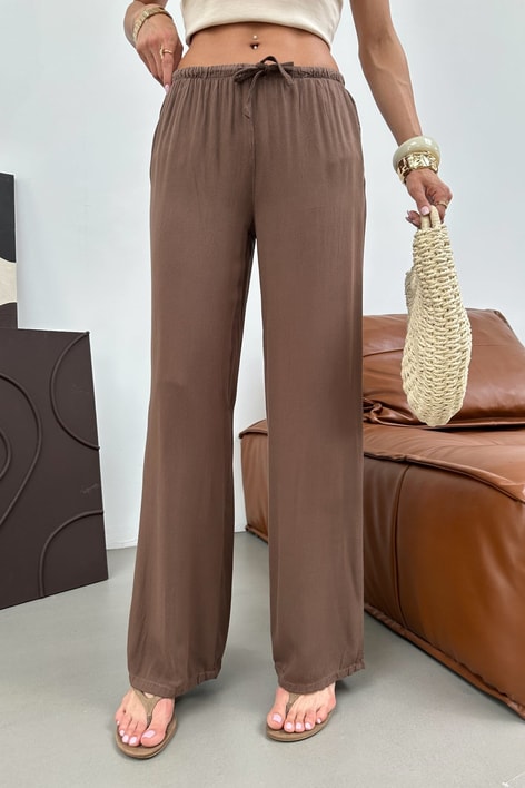 Beli Bağlamalı Viskon Pantolon Kahve Pantolon