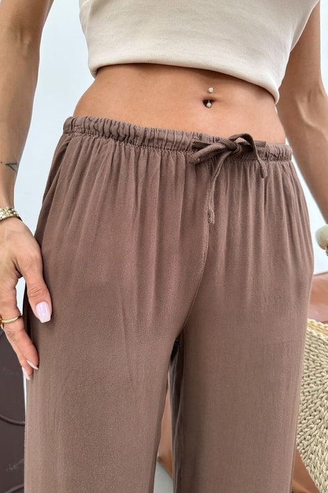 Beli Bağlamalı Viskon Pantolon Kahve Pantolon
