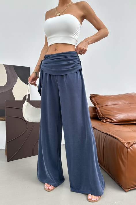 Fularlı Tensel Pantolon Lacivert Pantolon