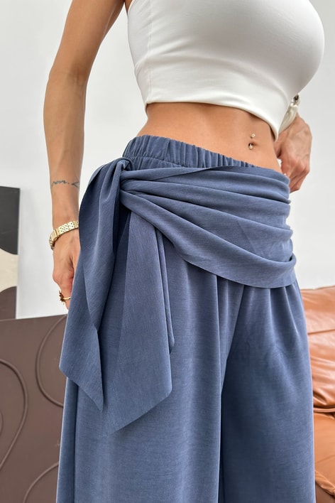Fularlı Tensel Pantolon Lacivert Pantolon