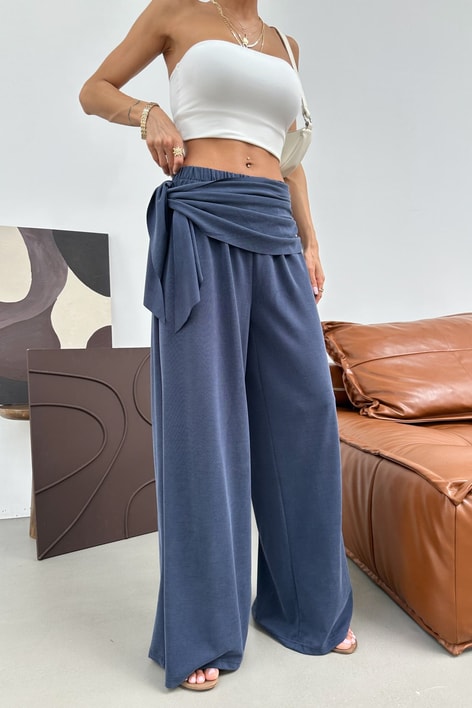 Fularlı Tensel Pantolon Lacivert Pantolon