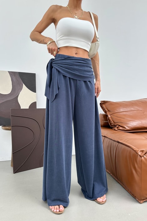 Fularlı Tensel Pantolon Lacivert Pantolon