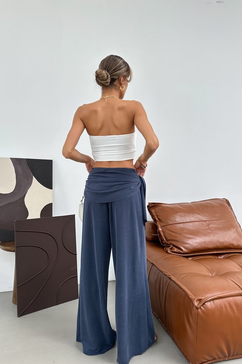 Fularlı Tensel Pantolon Lacivert Pantolon