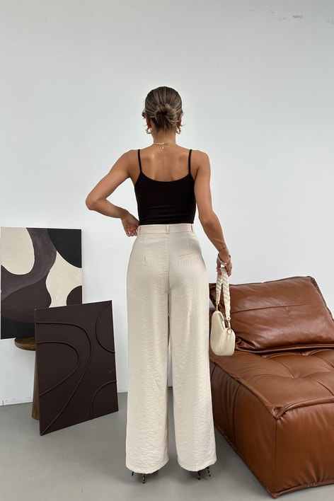 Kemerli Palazzo Dökümlü  Pantolon Taş Pantolon