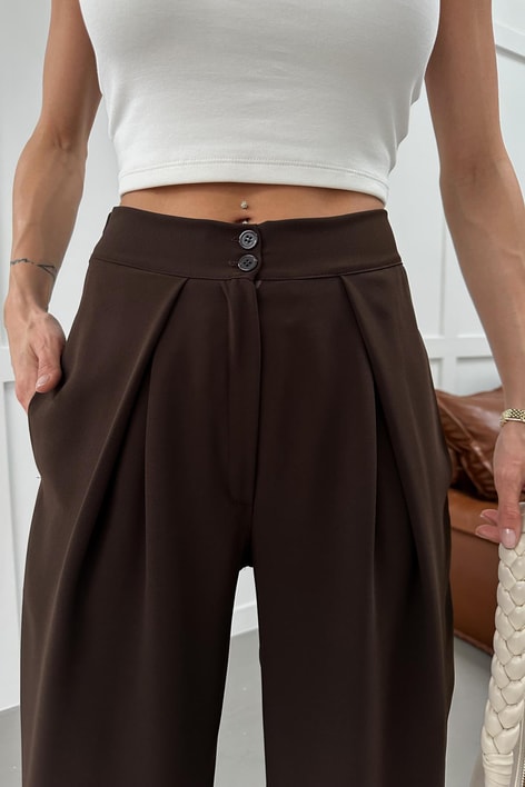 Arka Bel Lastik Geniş Paça Crep Pantolon Kahve