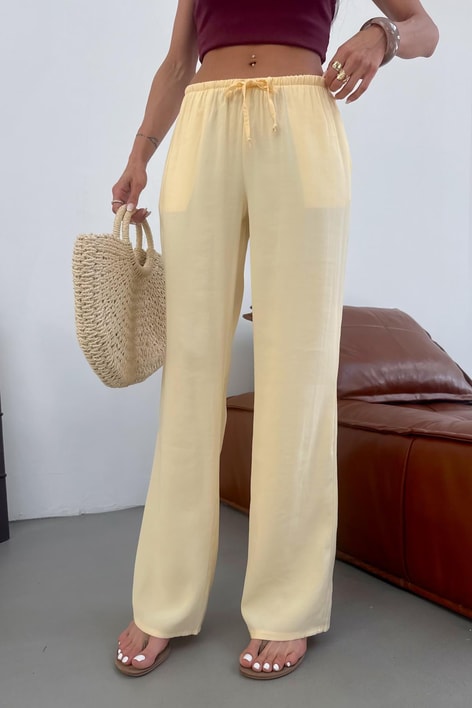 Asimetrik Bol Paça Pantolon Sarı