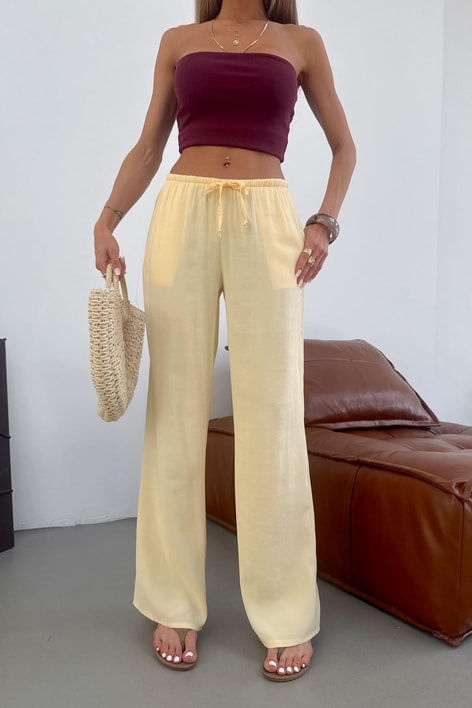 Asimetrik Bol Paça Pantolon Sarı