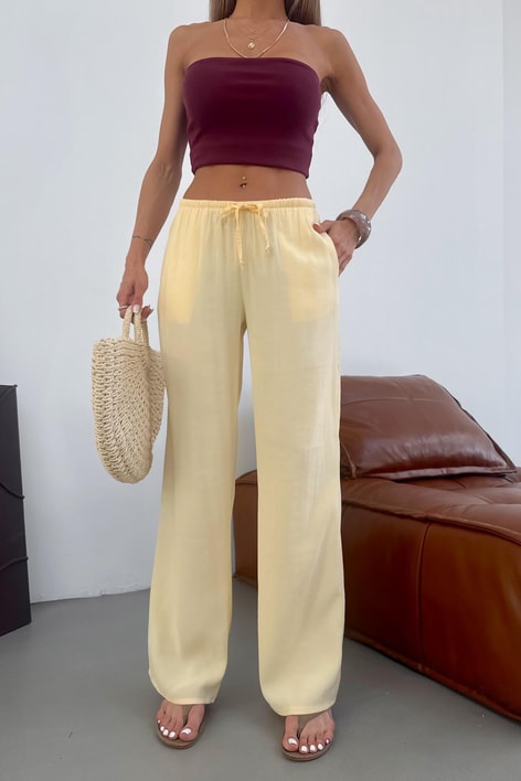 Asimetrik Bol Paça Pantolon Sarı