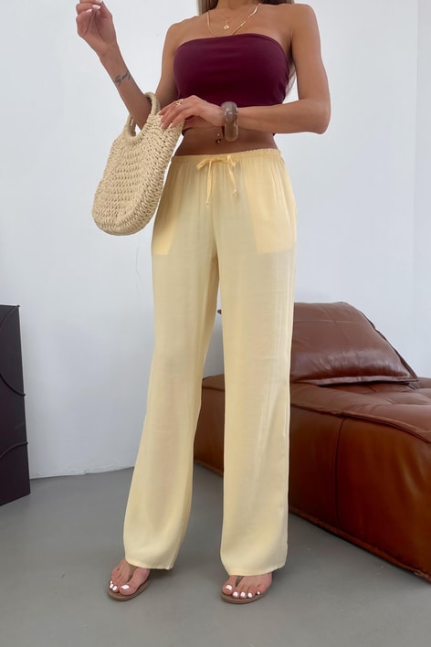 Asimetrik Bol Paça Pantolon Sarı