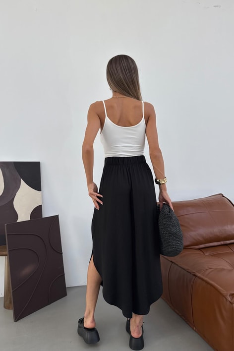 Asimetrik Bol Paça Pantolon Siyah