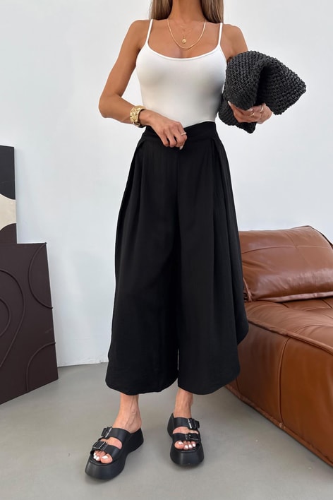 Asimetrik Bol Paça Pantolon Siyah