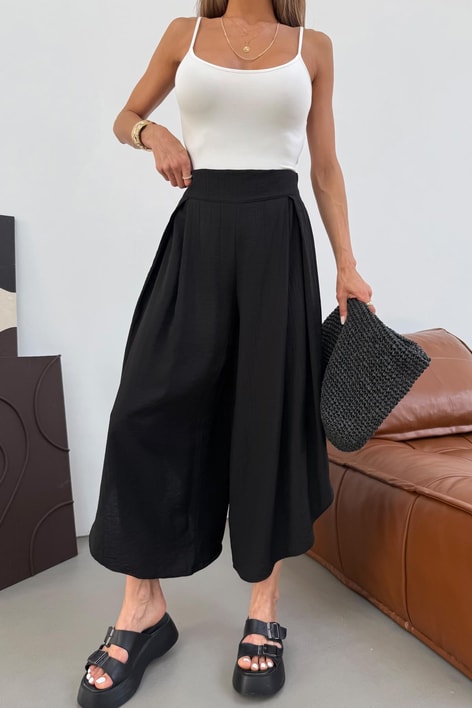 Asimetrik Bol Paça Pantolon Siyah