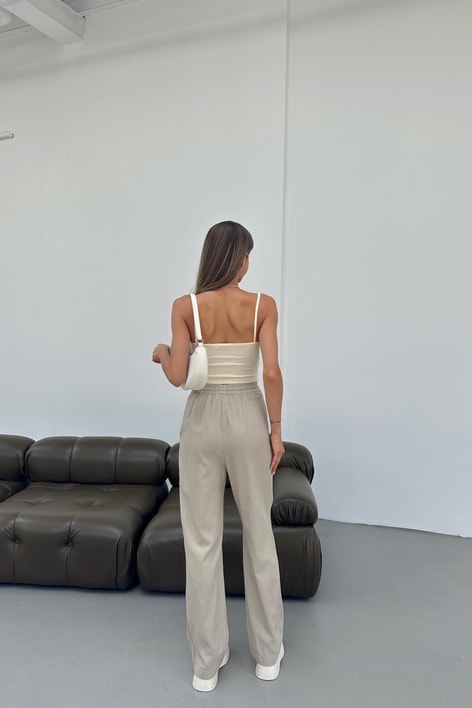 Bağcık Detaylı Pantolon Taş