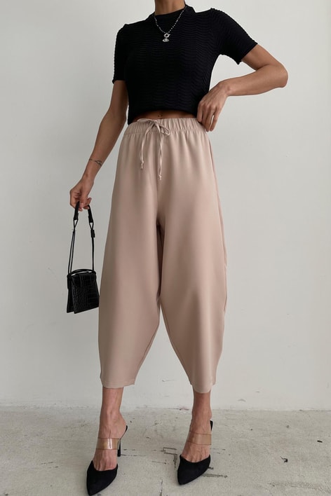 Bağcıklı Balon Pantolon Bej