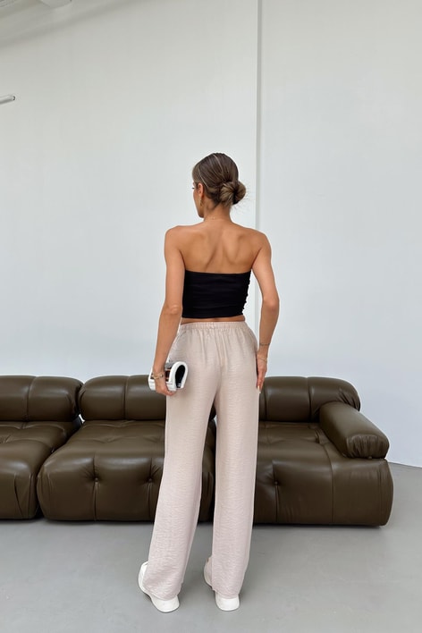 Bağcıklı Bol Pantolon Taş