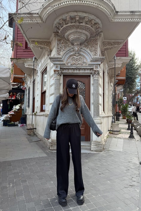 Bağcıklı Saten Pantolon Siyah