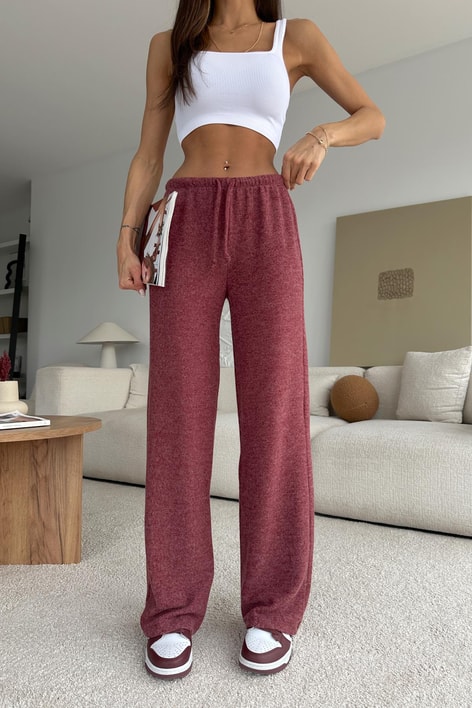 Bağcıklı Triko Pantolon Bordo