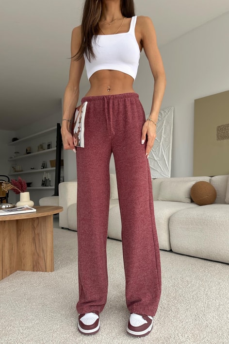 Bağcıklı Triko Pantolon Bordo