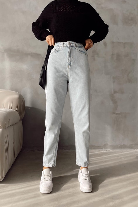 Basic Mom Jean Buz Mavi