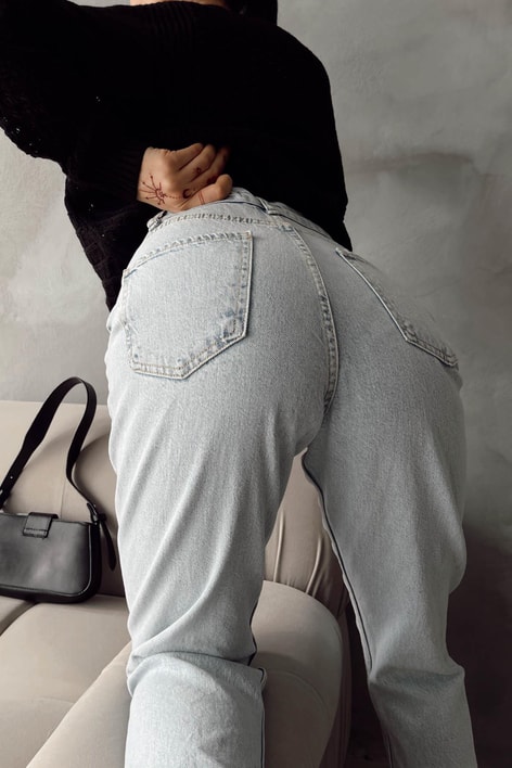 Basic Mom Jean Buz Mavi