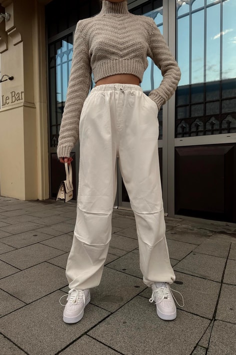 Basic Paraşüt Pantolon Krem
