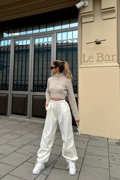 Basic Paraşüt Pantolon Krem