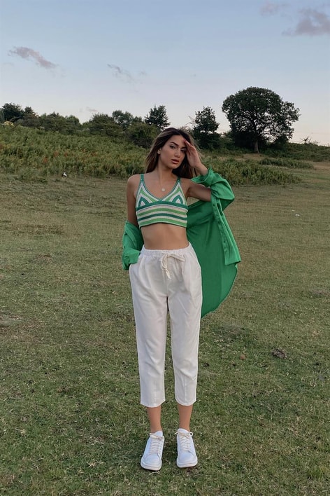 Bel İpli Salaş Gabardin Pantolon Ekru