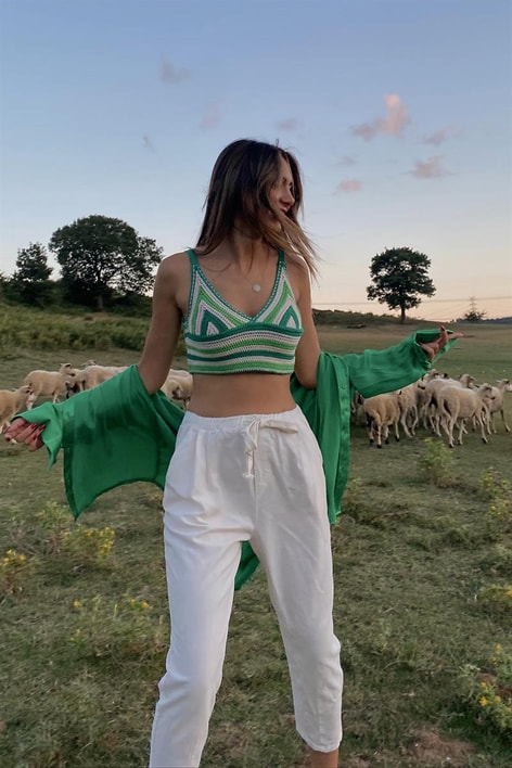 Bel İpli Salaş Gabardin Pantolon Ekru