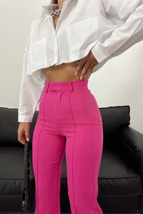 Bel Kapamalı Geniş Paça Pantolon Mor