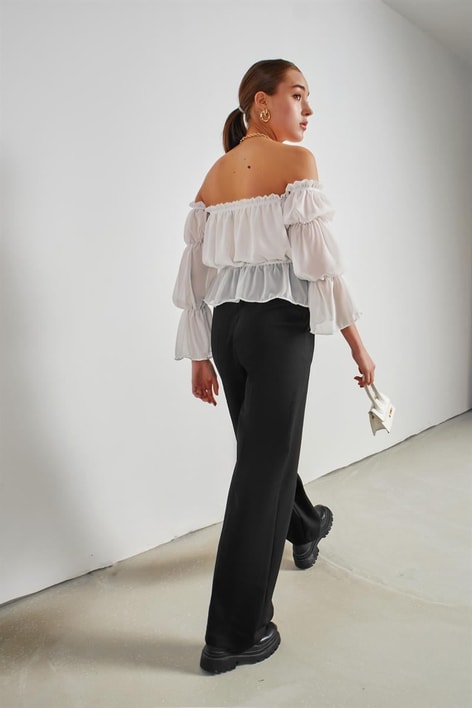 Bel Pileli Pantolon Siyah