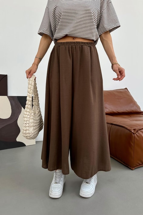 Beli Lastik Geniş Paça Pantolon Kahve