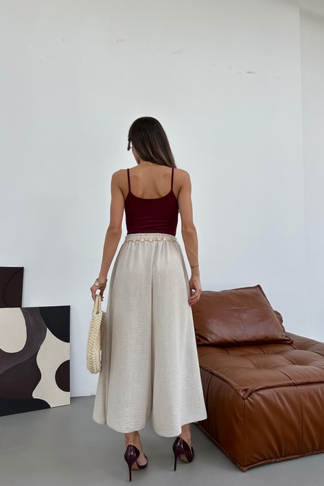 Beli Lastik Geniş Paça Pantolon Taş