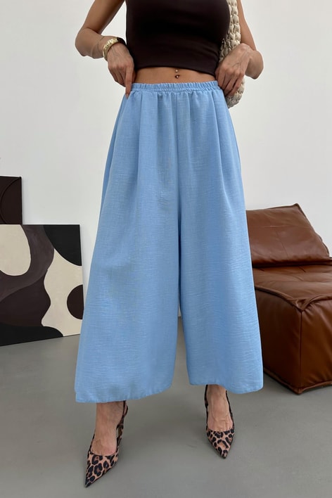 Beli Lastik Geniş Paça Pantolon Mavi