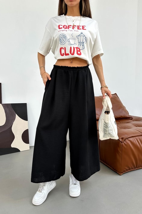Beli Lastik Geniş Paça Pantolon Siyah
