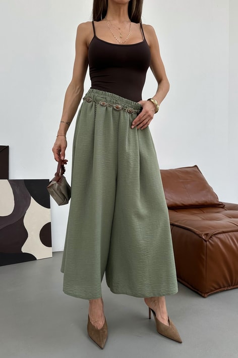 Beli Lastik Geniş Paça Pantolon Haki
