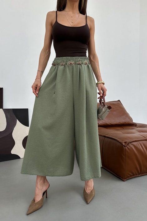 Beli Lastik Geniş Paça Pantolon Haki