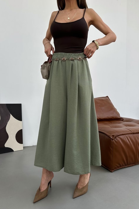 Beli Lastik Geniş Paça Pantolon Haki